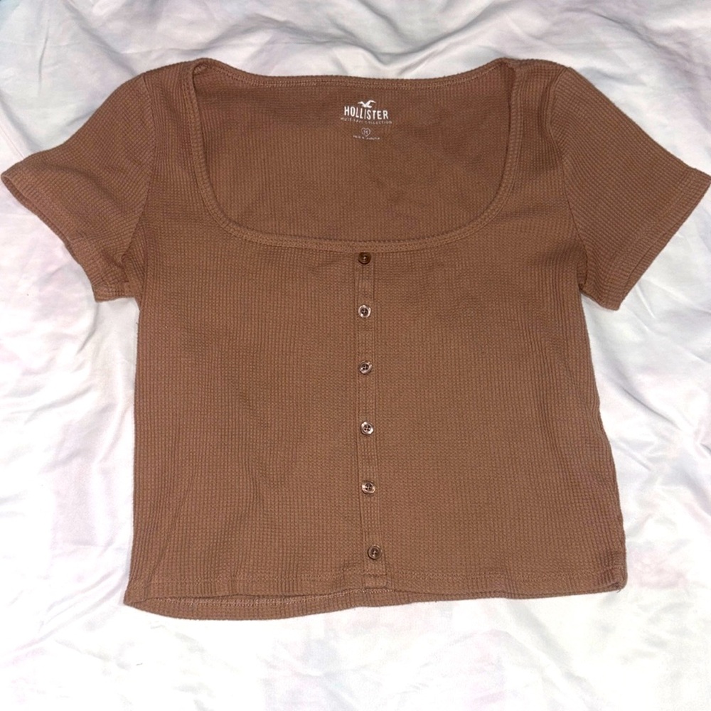 Hollister co tan buttoned CROP TOP
